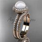 Ladies wedding ring sets pearl 14kt rose gold diamond halo engagement ring AP95S