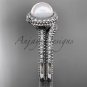 Ladies wedding ring sets pearl platinum diamond halo engagement ring AP95S