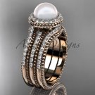 Pearl diamond wedding sets 14kt rose gold awesome halo engagement ring AP95S
