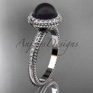 Black pearl antique engagement rings 14kt white gold diamond halo engagement ring ABP95