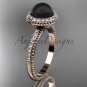 Black pearl antique engagement rings 14kt rose gold diamond halo engagement ring ABP95