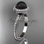 Black pearl antique engagement rings Platinum diamond halo engagement ring ABP95