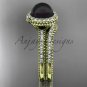 Awesome Black pearl wedding set 14kt yellow gold diamond halo engagement ring ABP95S