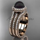 Black pearl diamond wedding sets 14kt rose gold awesome halo engagement ring ABP95S