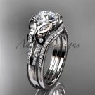 Butterfly ring 14kt white gold diamond unique wedding ring set ADLR514S