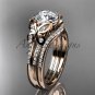 Butterfly ring 14kt rose gold diamond unique wedding ring set ADLR514S