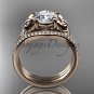 Butterfly ring 14kt rose gold diamond unique wedding ring set ADLR514S
