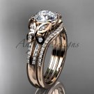 Moissanite Butterfly 14kt ring rose gold diamond unique wedding ring set ADLR514S