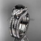 Double rings wedding set 14kt white gold Black Diamond butterfly engagement ring ADLR514S