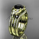 Double rings wedding set 14kt yellow gold Black Diamond butterfly engagement ring ADLR514S