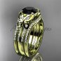 Double rings wedding set 14kt yellow gold Black Diamond butterfly engagement ring ADLR514S