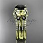 Double rings wedding set 14kt yellow gold Black Diamond butterfly engagement ring ADLR514S