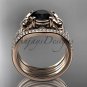 Double rings wedding set 14kt rose gold Black Diamond butterfly engagement ring ADLR514S