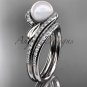 Cultured Pearl Wedding Set 14kt White Gold Diamond Leaf Engagement Ring AP317S