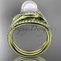 Cultured Pearl Wedding Set 14kt yellow Gold Diamond Leaf Engagement Ring AP317S