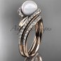 Cultured Pearl Wedding Set 14kt rose Gold Diamond Leaf Engagement Ring AP317S