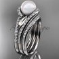 Pearl Double Rings Wedding Set 14kt White Gold Diamond Leaf Engagement Ring AP317S