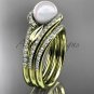 Pearl Double Rings Wedding Set 14kt yellow Gold Diamond Leaf Engagement Ring AP317S