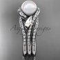 Pearl Double Rings Wedding Set platinum Diamond Leaf Engagement Ring AP317S