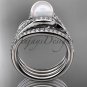 Pearl Double Rings Wedding Set platinum Diamond Leaf Engagement Ring AP317S