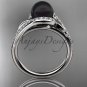 Black Cultured Pearl Engagement Rings 14kt White Gold Diamond Leaf Wedding Ring ABP317