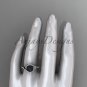 Black Cultured Pearl Engagement Rings 14kt White Gold Diamond Leaf Wedding Ring ABP317