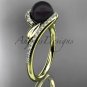 Black Cultured Pearl Engagement Rings 14kt Yellow Gold Diamond Leaf Wedding Ring ABP317