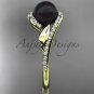 Black Cultured Pearl Engagement Rings 14kt Yellow Gold Diamond Leaf Wedding Ring ABP317