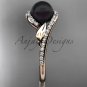 Black Cultured Pearl Engagement Rings 14kt Rose Gold Diamond Leaf Wedding Ring ABP317