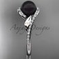 Black Cultured Pearl Engagement Rings platinum Diamond Leaf Wedding Ring ABP317