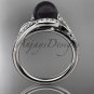 Black Cultured Pearl Engagement Rings platinum Diamond Leaf Wedding Ring ABP317