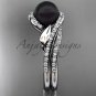 Black Cultured Pearl Wedding Set 14kt White Gold Diamond Leaf Engagement Ring ABP317S