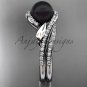 Black Cultured Pearl Wedding Set Platinum Diamond Leaf Engagement Ring ABP317S