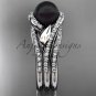 Black Pearl Double Rings Wedding Set 14kt White Gold Diamond Leaf Engagement Ring ABP317S