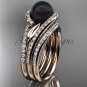 Black Pearl Double Rings Wedding Set 14kt Rose Gold Diamond Leaf Engagement Ring ABP317S