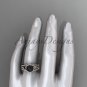 Black Pearl Double Rings Wedding Set 14kt Rose Gold Diamond Leaf Engagement Ring ABP317S