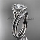Diamond celtic trinity knot wedding Set, 14kt white gold irish engagement ring CT7317S