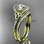 Moissanite celtic trinity knot wedding Set, 14kt yellow gold irish diamond engagement ring CT7317S