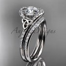 Moissanite celtic trinity knot wedding Set, 14kt White gold irish diamond engagement ring CT7317S