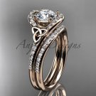 Moissanite celtic trinity knot wedding Set, 14kt rose gold irish diamond engagement ring CT7317S