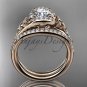 Moissanite celtic trinity knot wedding Set, 14kt rose gold irish diamond engagement ring CT7317S