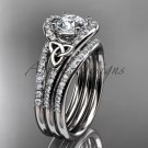 Irish wedding ring Set, 14kt white gold Diamond celtic trinity knot engagement ring CT7317S