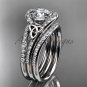Irish wedding ring Set, platinum Diamond celtic trinity knot engagement ring CT7317S
