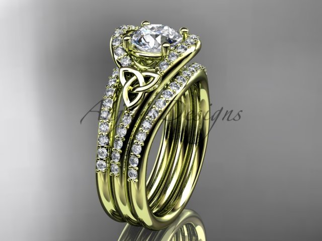Irish celtic wedding ring Set, 14kt yellow gold moissanite trinity knot engagement ring CT7317S