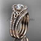 Irish celtic wedding ring Set, 14kt Rose gold moissanite trinity knot engagement ring CT7317S