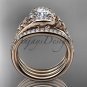 Irish celtic wedding ring Set, 14kt Rose gold moissanite trinity knot engagement ring CT7317S