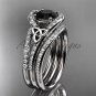 Irish celtic wedding ring Set, 14kt white gold Black Diamond trinity knot engagement ring CT7317S