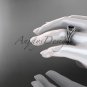 Irish celtic wedding ring Set, 14kt white gold Black Diamond trinity knot engagement ring CT7317S