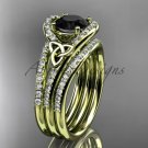 Irish celtic wedding ring Set, 14kt yellow gold Black Diamond trinity knot engagement ring CT7317S