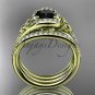 Irish celtic wedding ring Set, 14kt yellow gold Black Diamond trinity knot engagement ring CT7317S